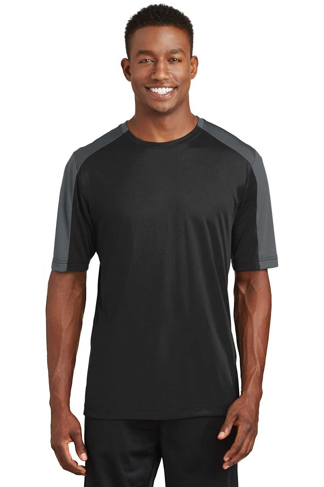Sport-Tek ST354 PosiCharge Competitor Sleeve-Blocked Tee - Black Iron Gray - HIT a Double - 1