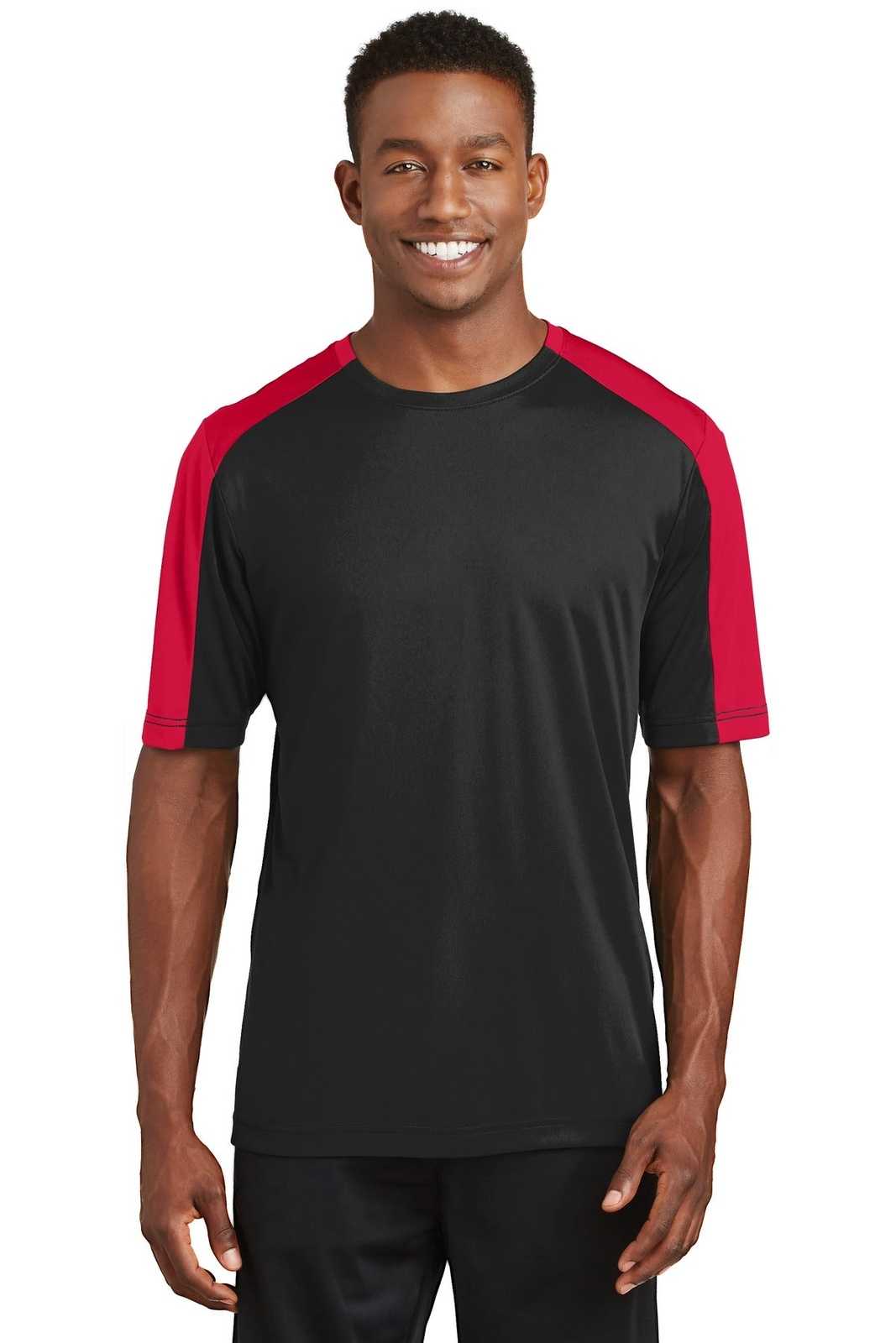 Sport-Tek ST354 PosiCharge Competitor Sleeve-Blocked Tee - Black True Red - HIT a Double - 1