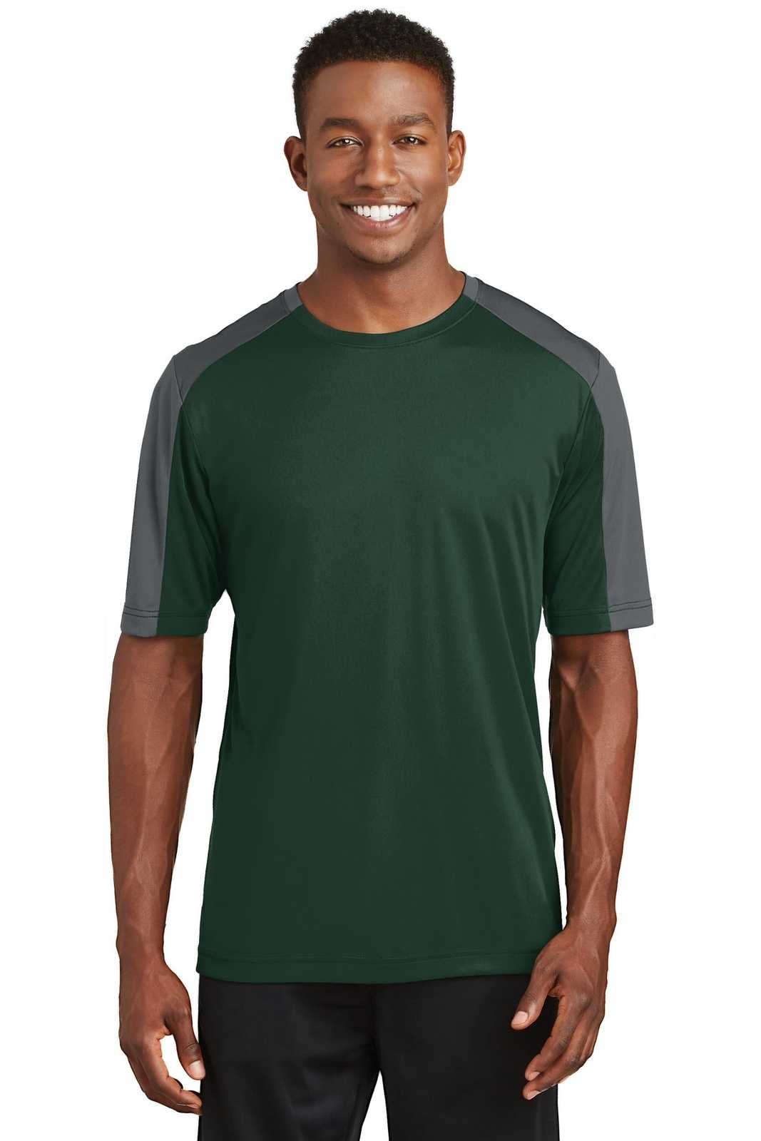 Sport-Tek ST354 PosiCharge Competitor Sleeve-Blocked Tee - Forest Green Iron Gray - HIT a Double - 1