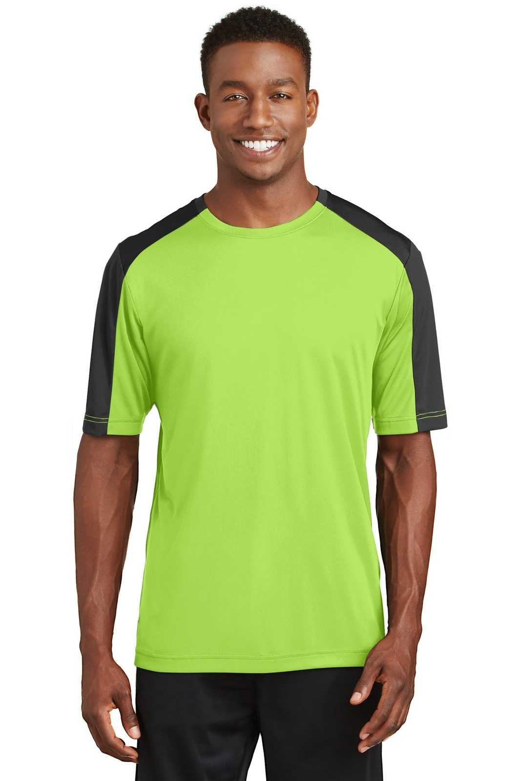 Sport-Tek ST354 PosiCharge Competitor Sleeve-Blocked Tee - Lime Shock Black - HIT a Double - 1