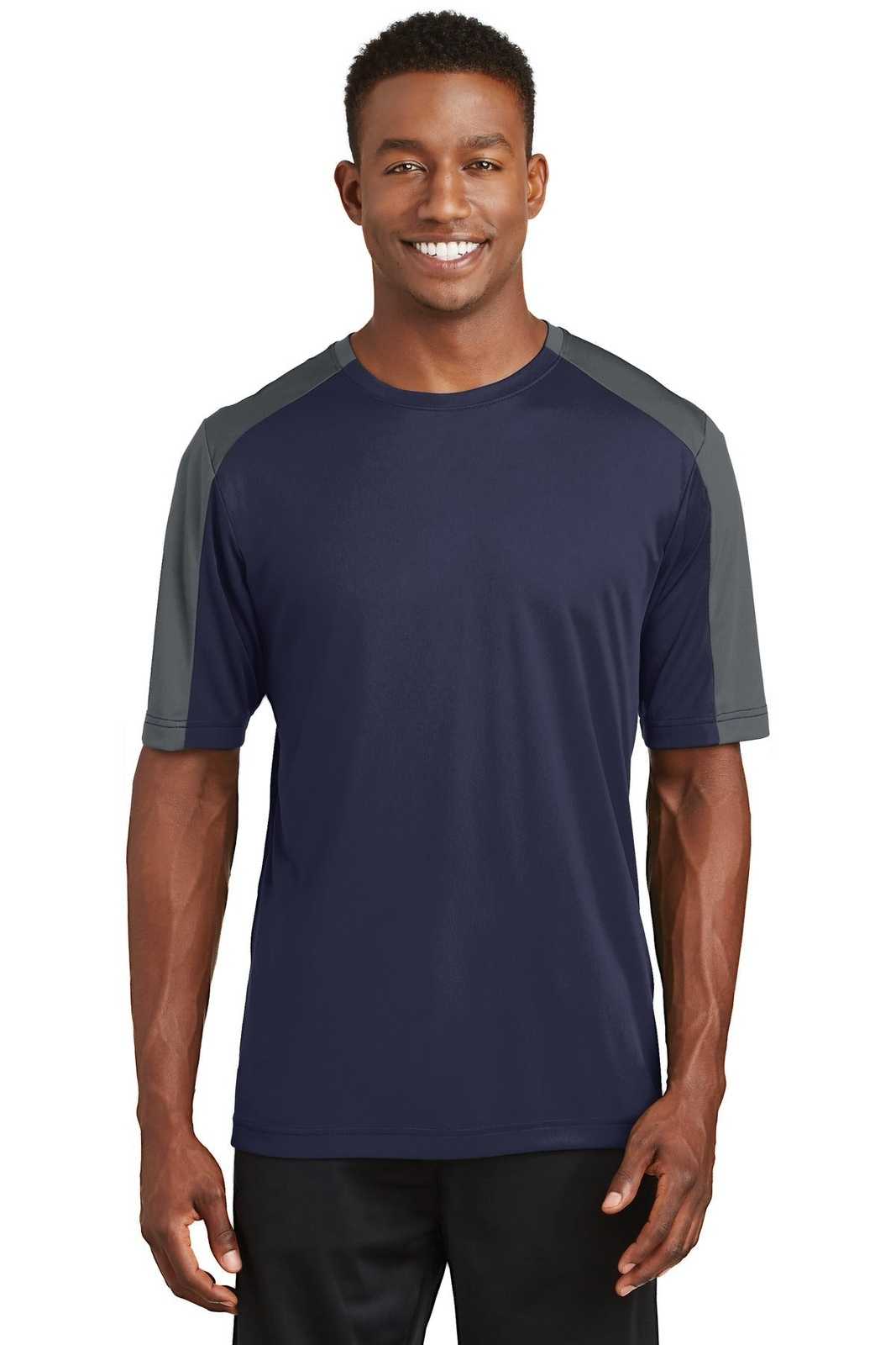 Sport-Tek ST354 PosiCharge Competitor Sleeve-Blocked Tee - True Navy Iron Gray - HIT a Double - 1