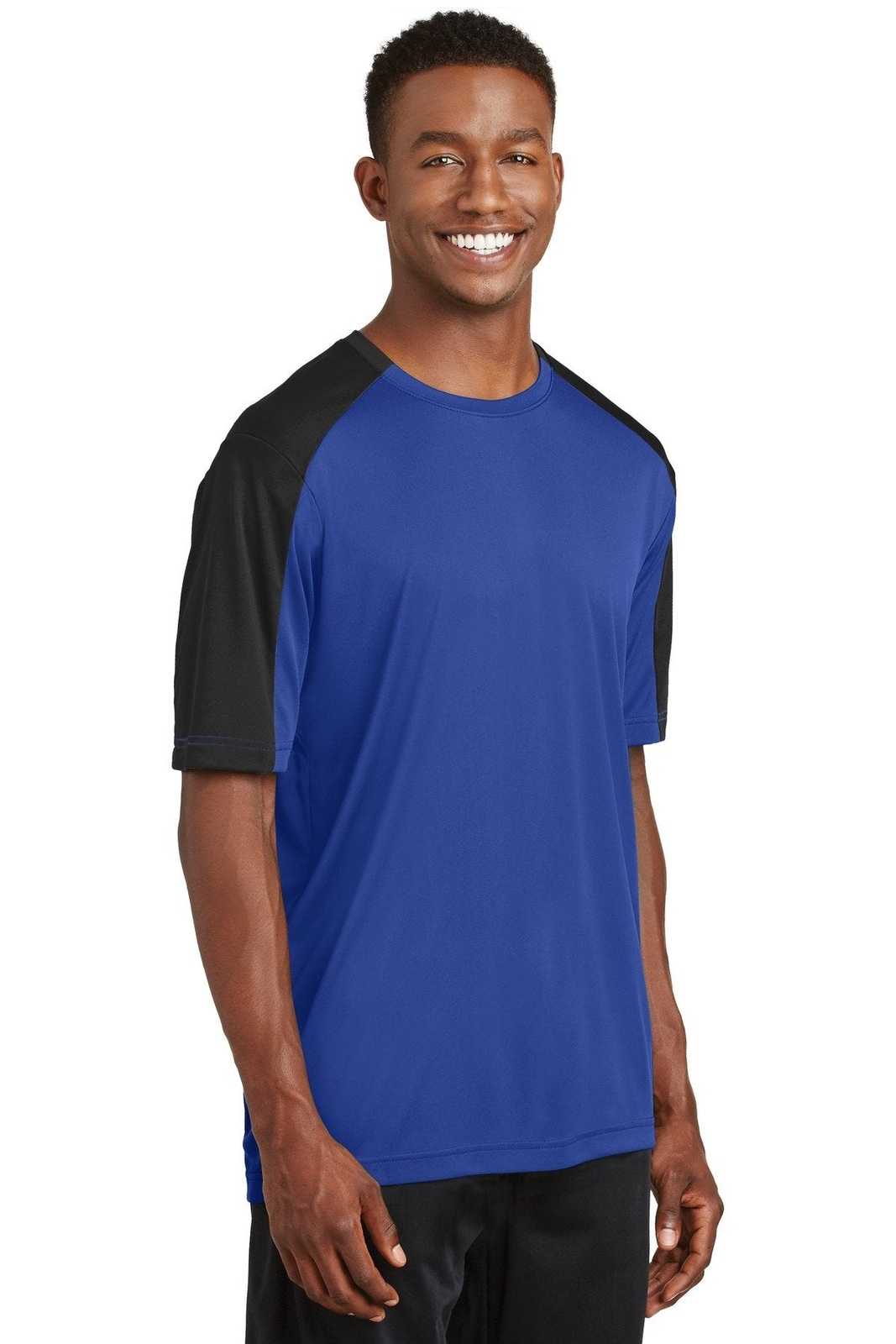 Sport-Tek ST354 PosiCharge Competitor Sleeve-Blocked Tee - True Royal Black - HIT a Double - 2
