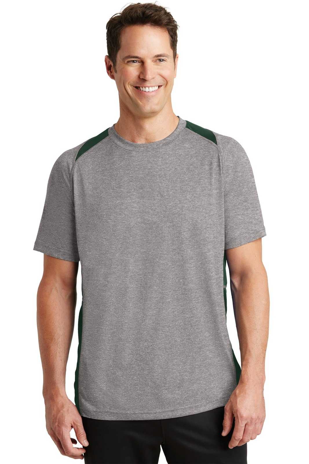 Sport-Tek ST361 Heather Colorblock Contender Tee - Vintage Heather Forest Green - HIT a Double - 1