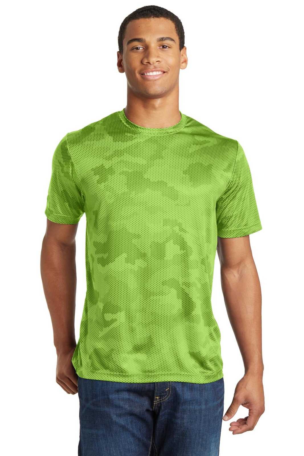 Sport-Tek ST370 Camohex Tee - Lime Shock - HIT a Double - 1