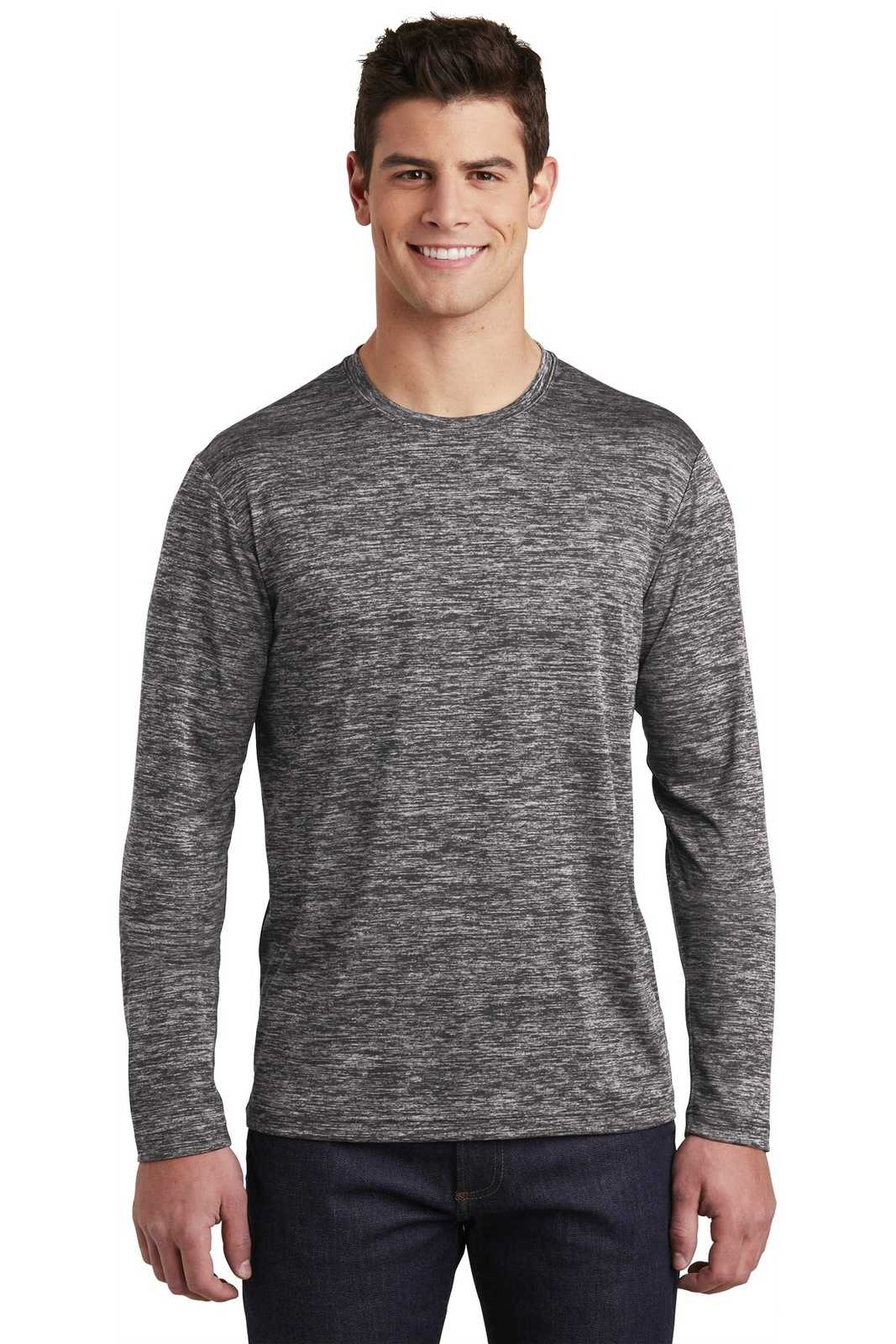 Sport-Tek ST390LS PosiCharge Long Sleeve Electric Heather Tee - Black Electric - HIT a Double - 1
