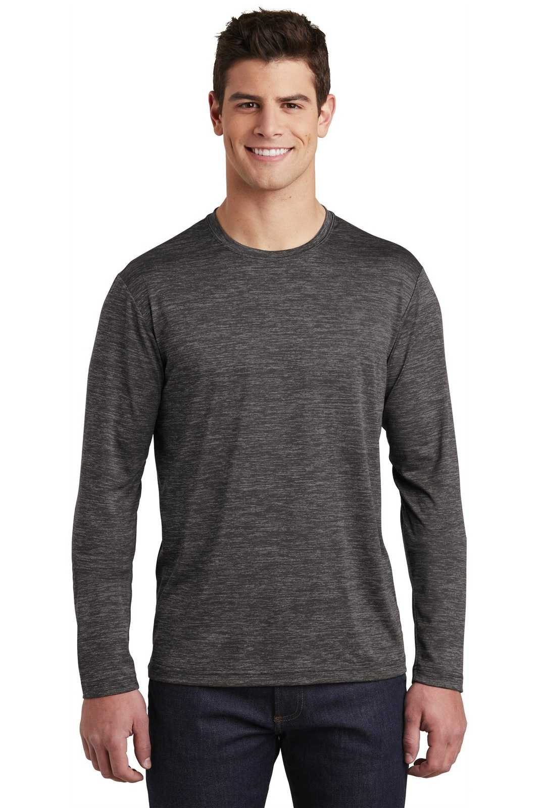 Sport-Tek ST390LS PosiCharge Long Sleeve Electric Heather Tee - Gray-Black Electric - HIT a Double - 1