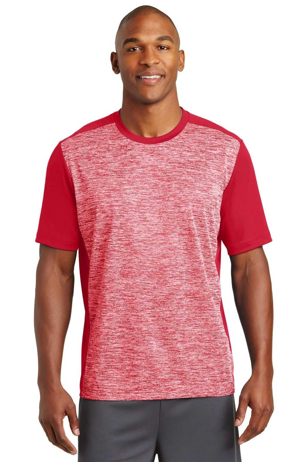 Sport-Tek ST395 PosiCharge Electric Heather Colorblock Tee - Deep Red Electric Deep Red - HIT a Double - 1