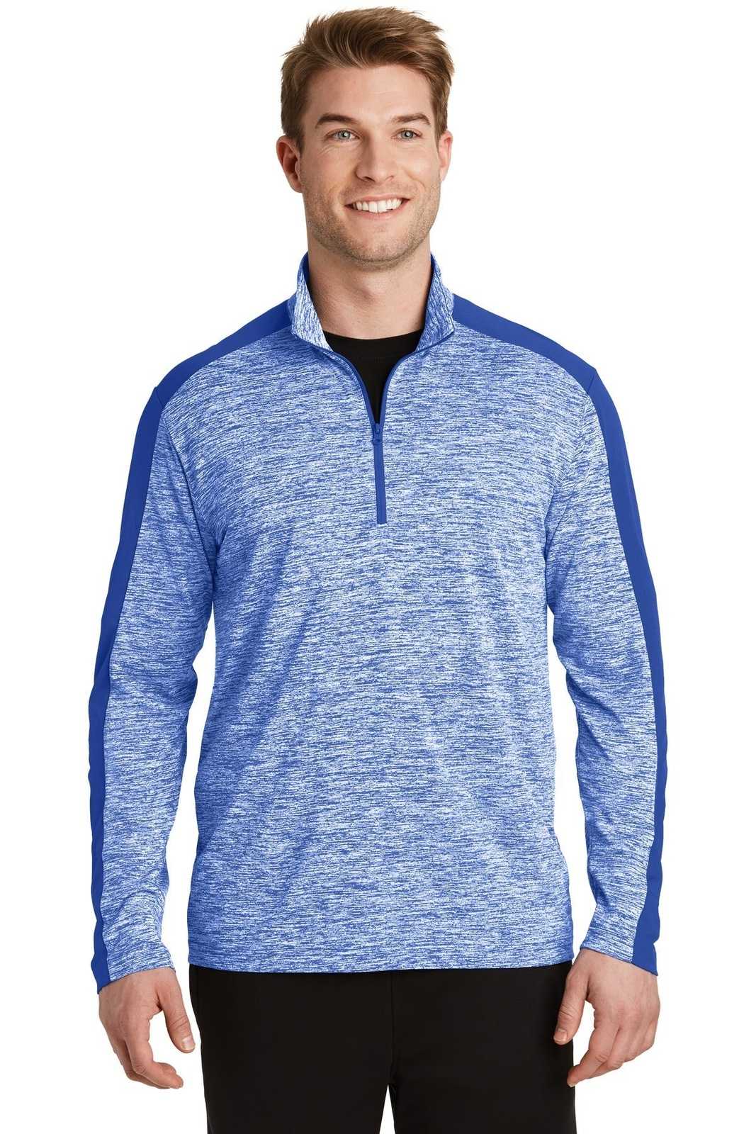 Sport-Tek ST397 PosiCharge Electric Heather Colorblock 1/4-Zip Pullover - True Royal Electric True Royal - HIT a Double - 1
