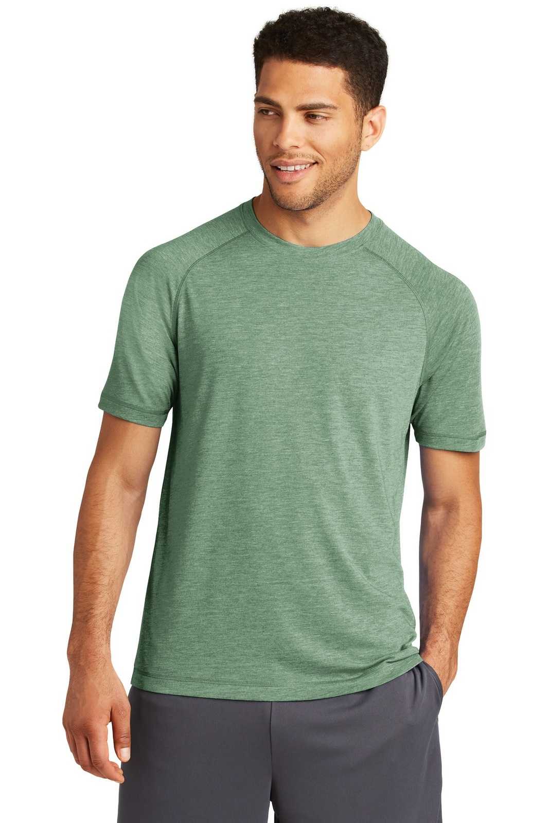 Sport-Tek ST400 PosiCharge Tri-Blend Wicking Raglan Tee - Forest Green Heather - HIT a Double - 1