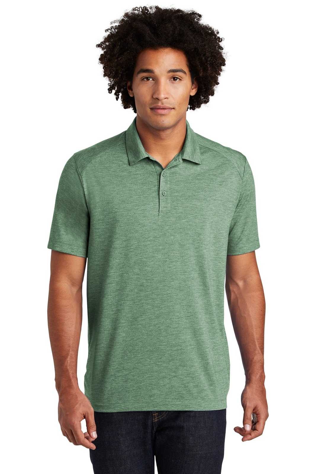 Sport-Tek ST405 PosiCharge Tri-Blend Wicking Polo - Forest Green Heather - HIT a Double - 1