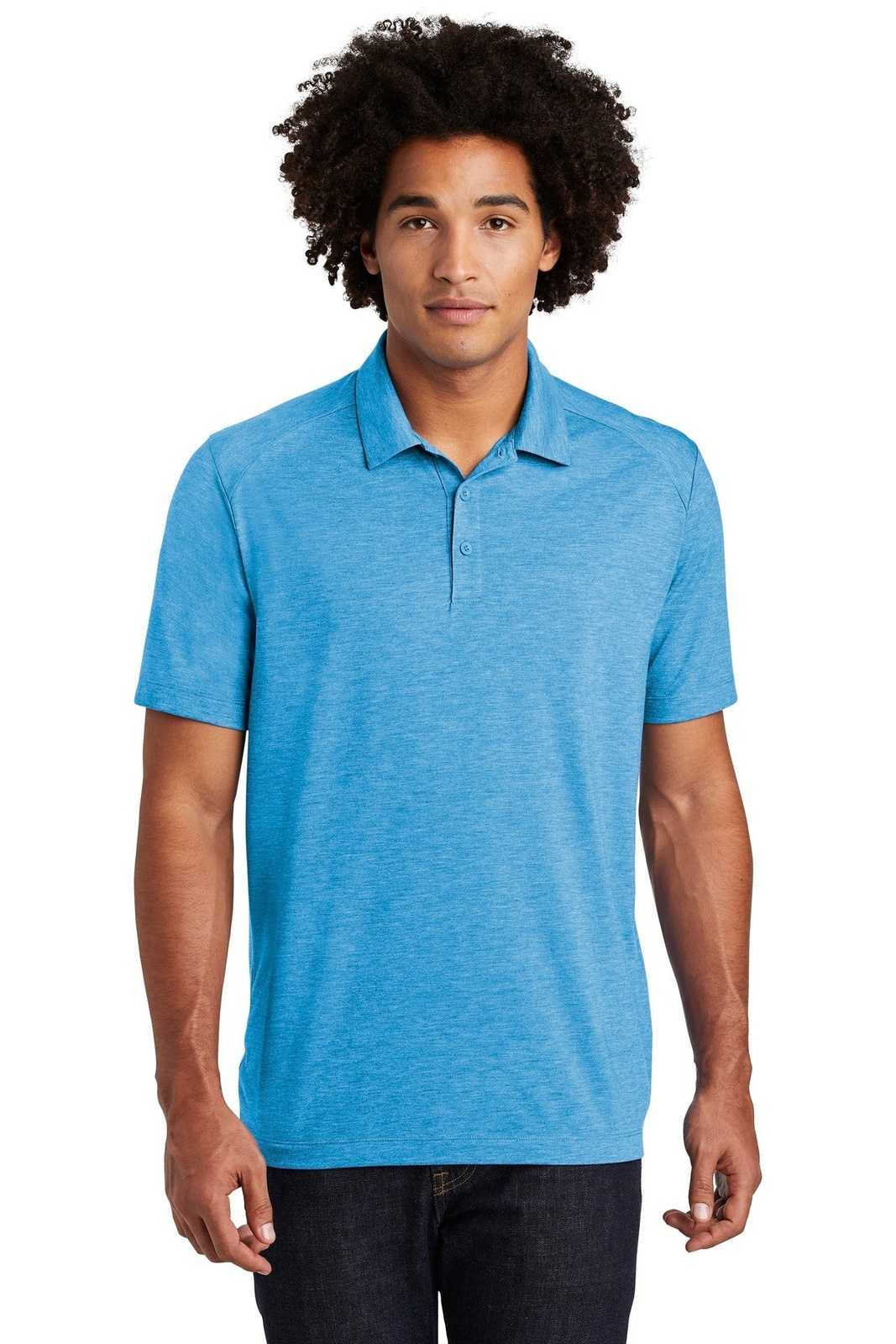 Sport-Tek ST405 PosiCharge Tri-Blend Wicking Polo - Pond Blue Heather - HIT a Double - 1