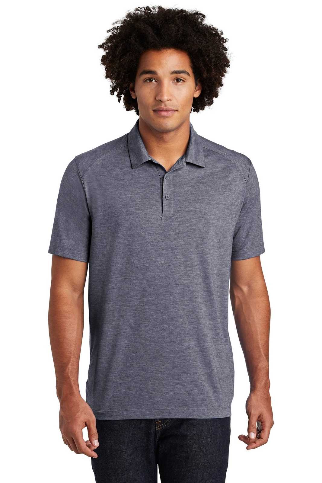 Sport-Tek ST405 PosiCharge Tri-Blend Wicking Polo - True Navy Heather - HIT a Double - 1