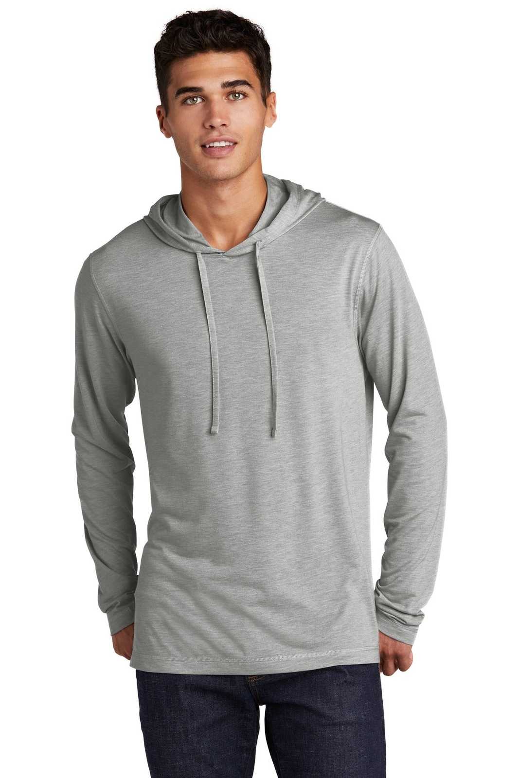 Sport-Tek ST406 PosiCharge Tri-Blend Wicking Long Sleeve Hoodie ST406Light Gray Heather - HIT a Double - 1