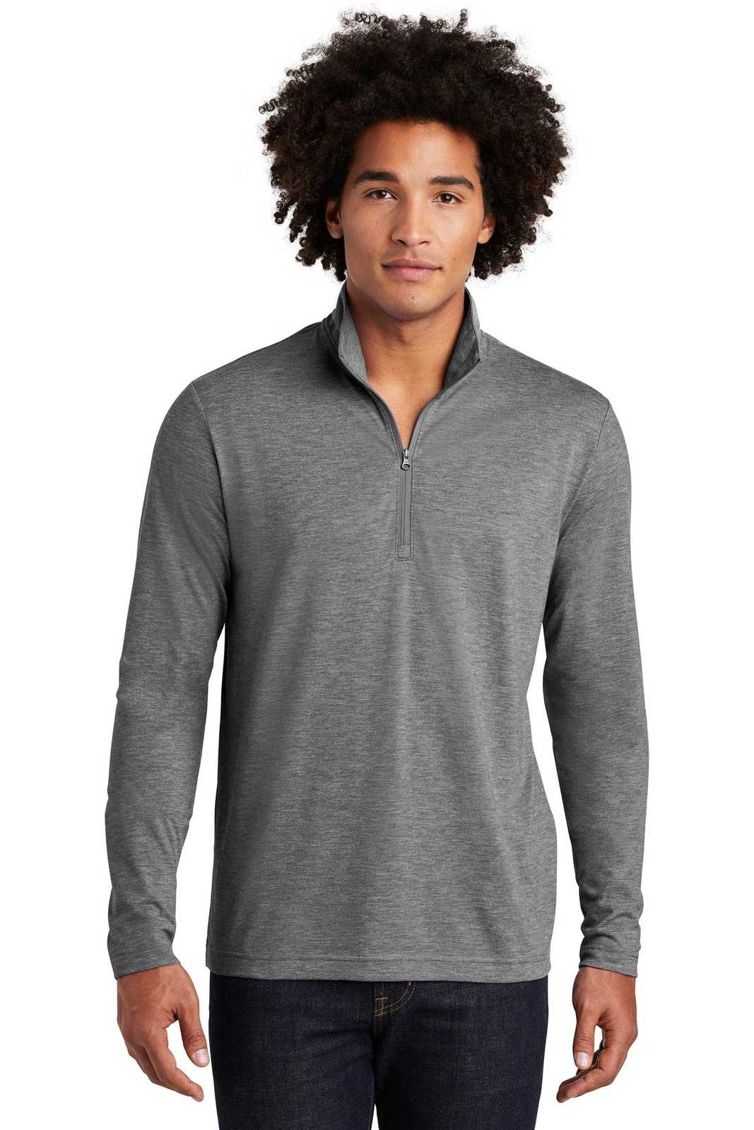 Sport-Tek ST407 PosiCharge Tri-Blend Wicking 1/4-Zip Pullover - Dark Gray Heather - HIT a Double - 1
