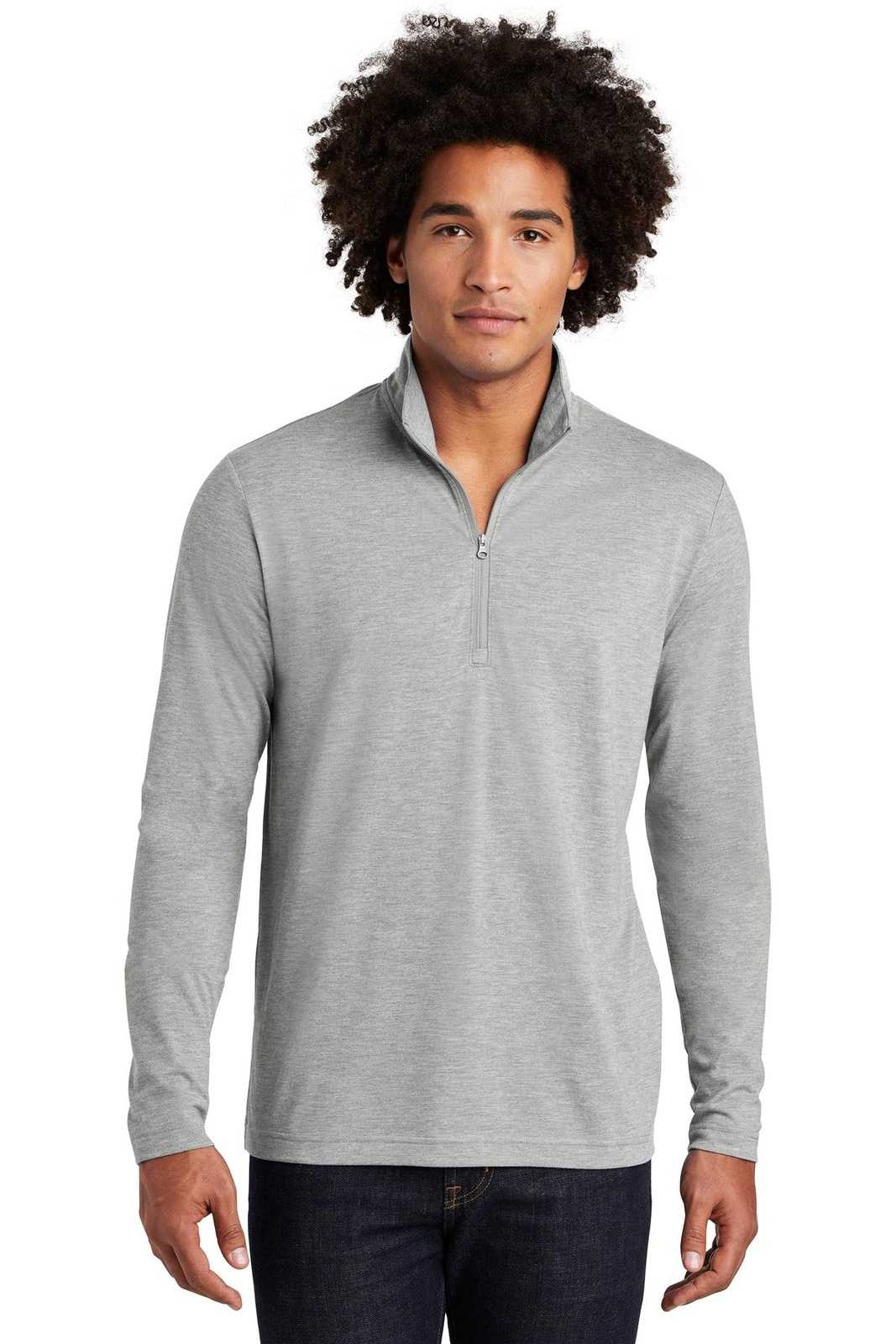 Sport-Tek ST407 PosiCharge Tri-Blend Wicking 1/4-Zip Pullover - Light Gray Heather - HIT a Double - 1