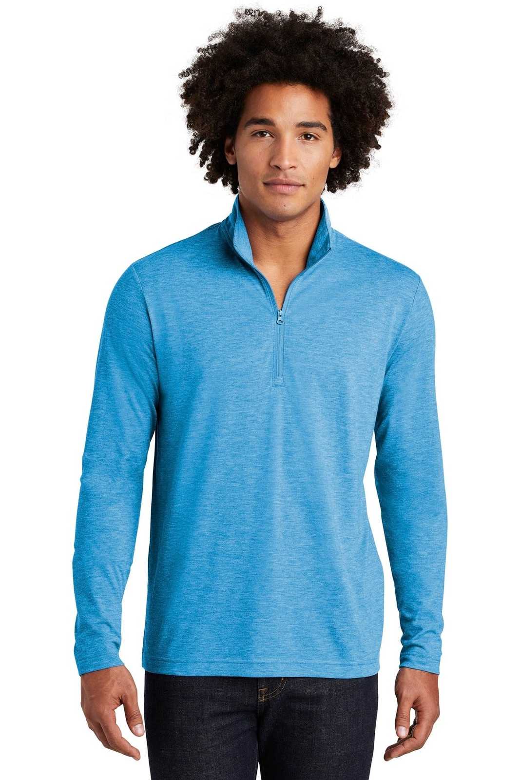 Sport-Tek ST407 PosiCharge Tri-Blend Wicking 1/4-Zip Pullover - Pond Blue Heather - HIT a Double - 1