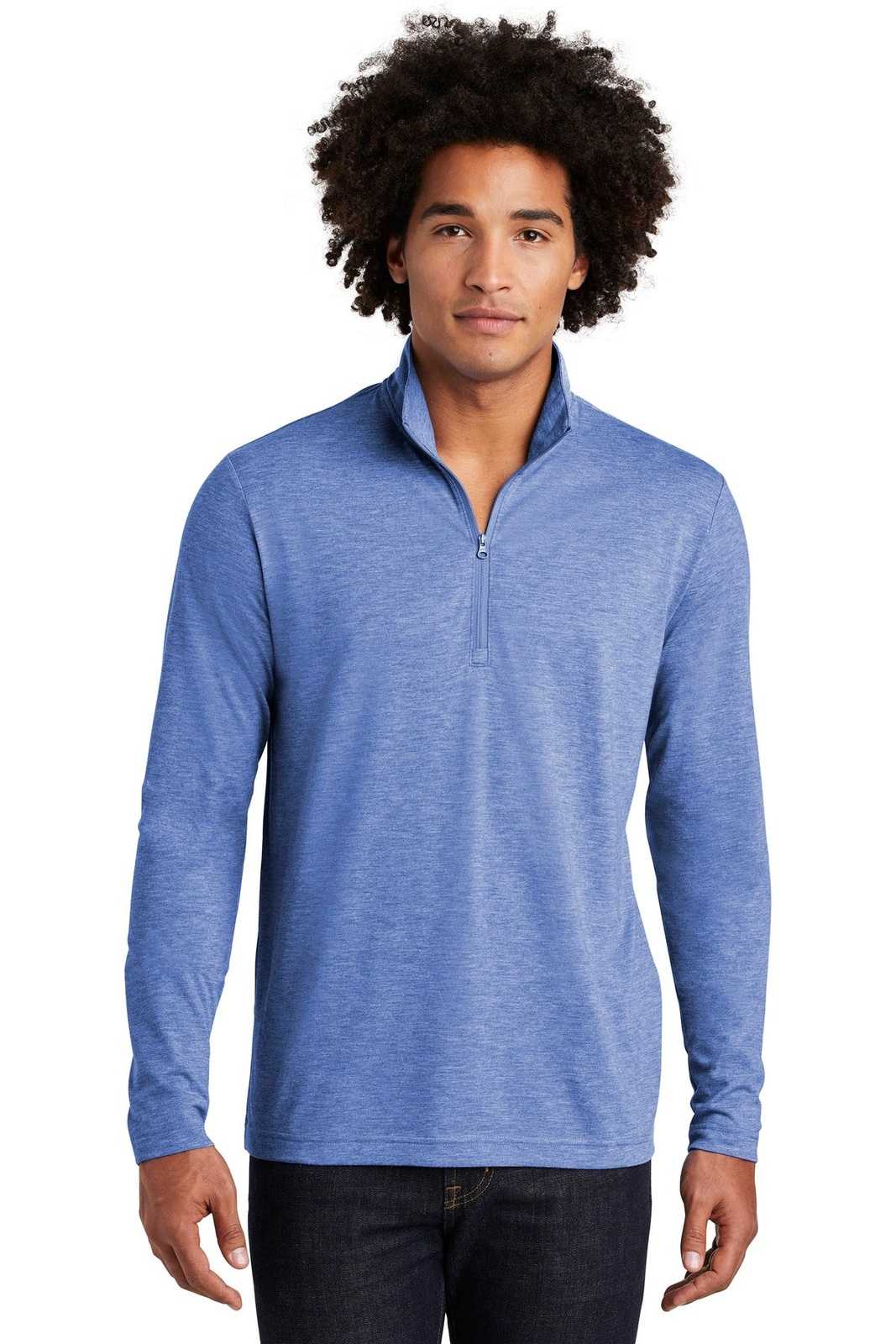 Sport-Tek ST407 PosiCharge Tri-Blend Wicking 1/4-Zip Pullover - True Royal Heather - HIT a Double - 1