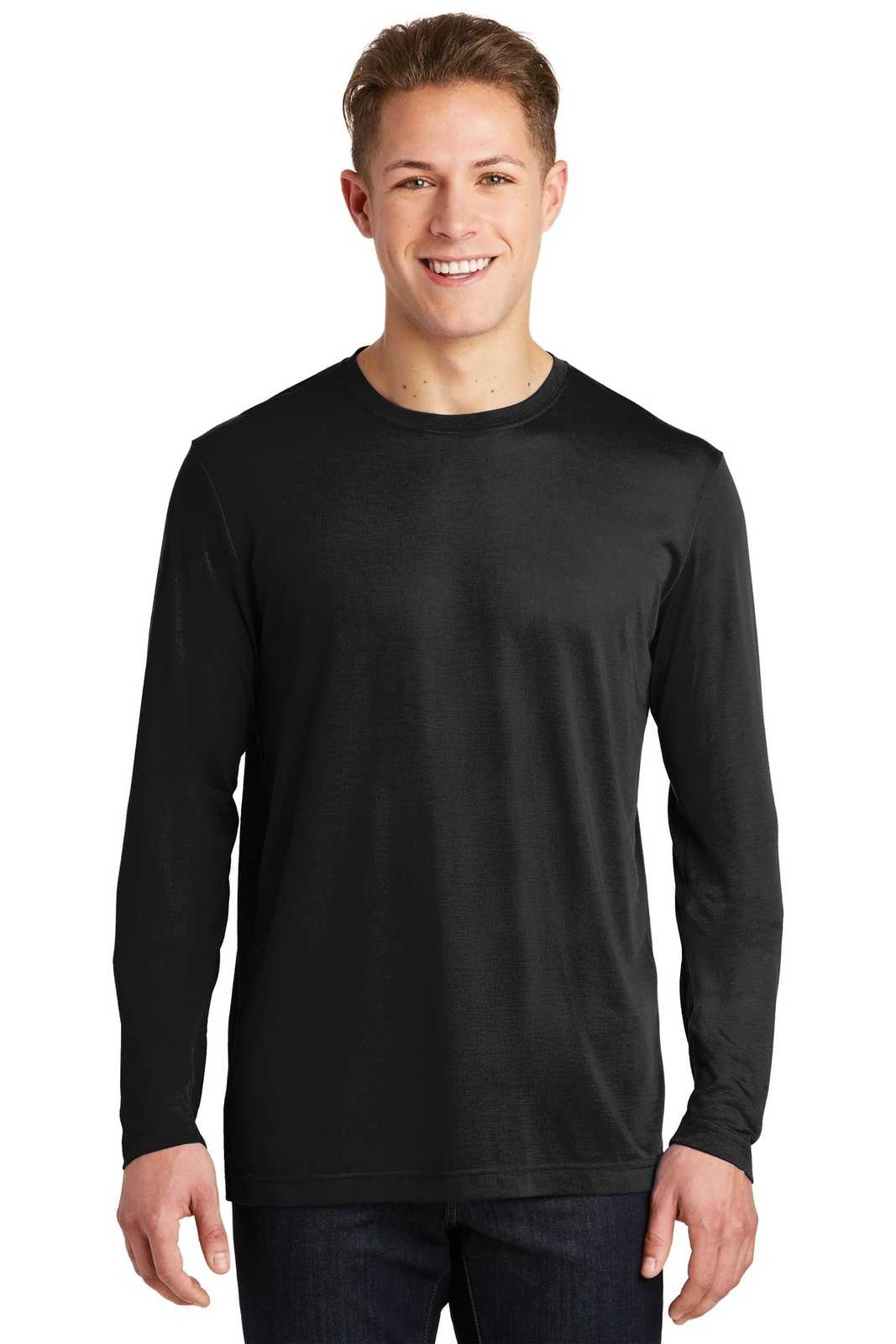 Sport-Tek ST450LS Long Sleeve PosiCharge Competitor Cotton Touch Tee - Black - HIT a Double - 1