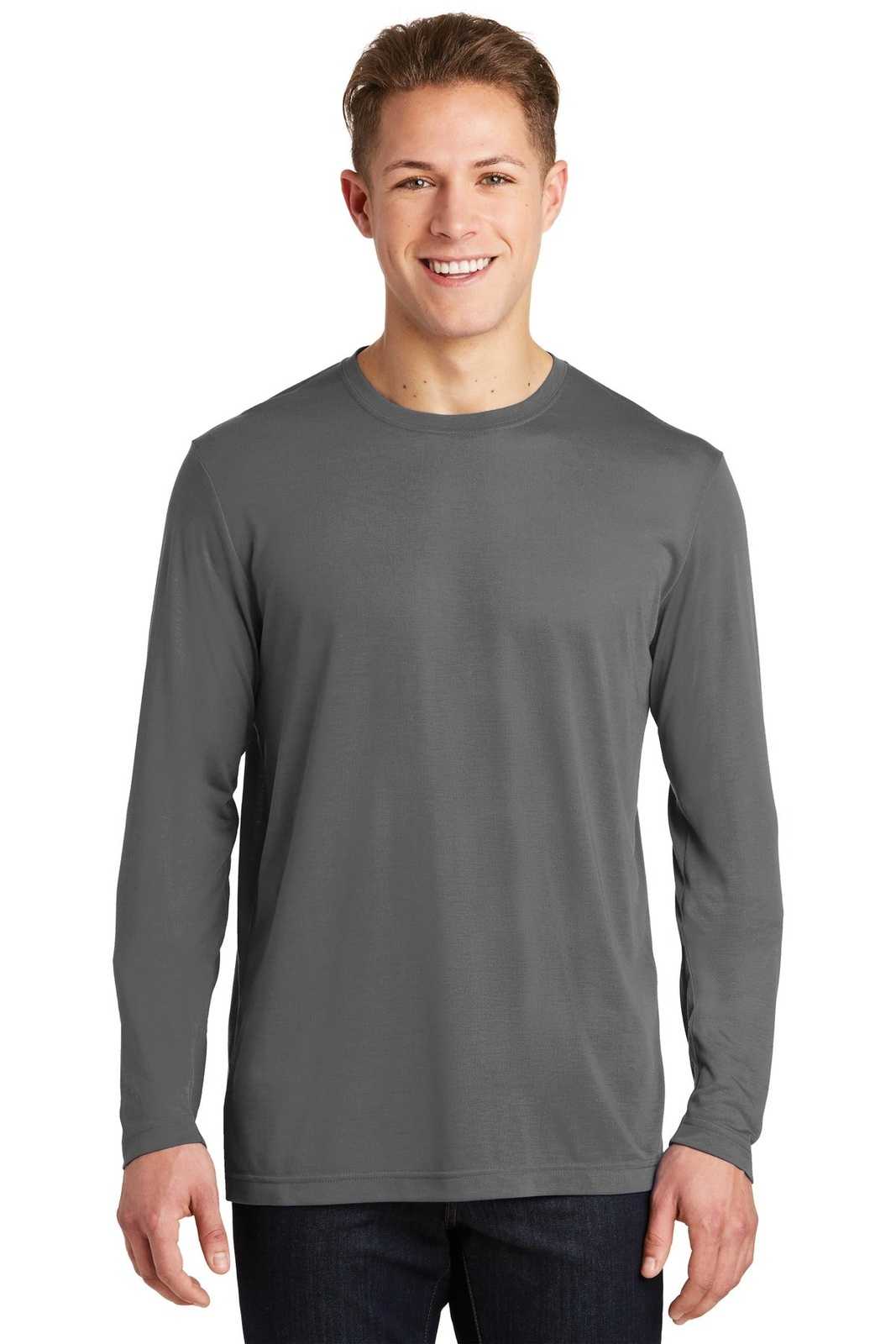 Sport-Tek ST450LS Long Sleeve PosiCharge Competitor Cotton Touch Tee - Dark Smoke Gray - HIT a Double - 1