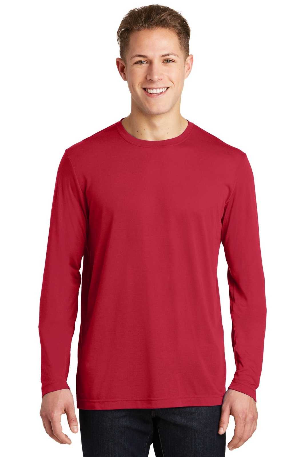 Sport-Tek ST450LS Long Sleeve PosiCharge Competitor Cotton Touch Tee - Deep Red - HIT a Double - 1