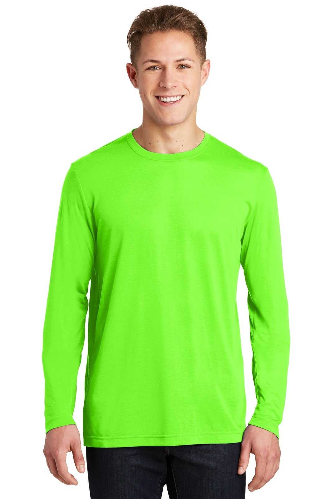 Sport-Tek ST450LS Long Sleeve PosiCharge Competitor Cotton Touch Tee - Neon Green - HIT a Double - 1