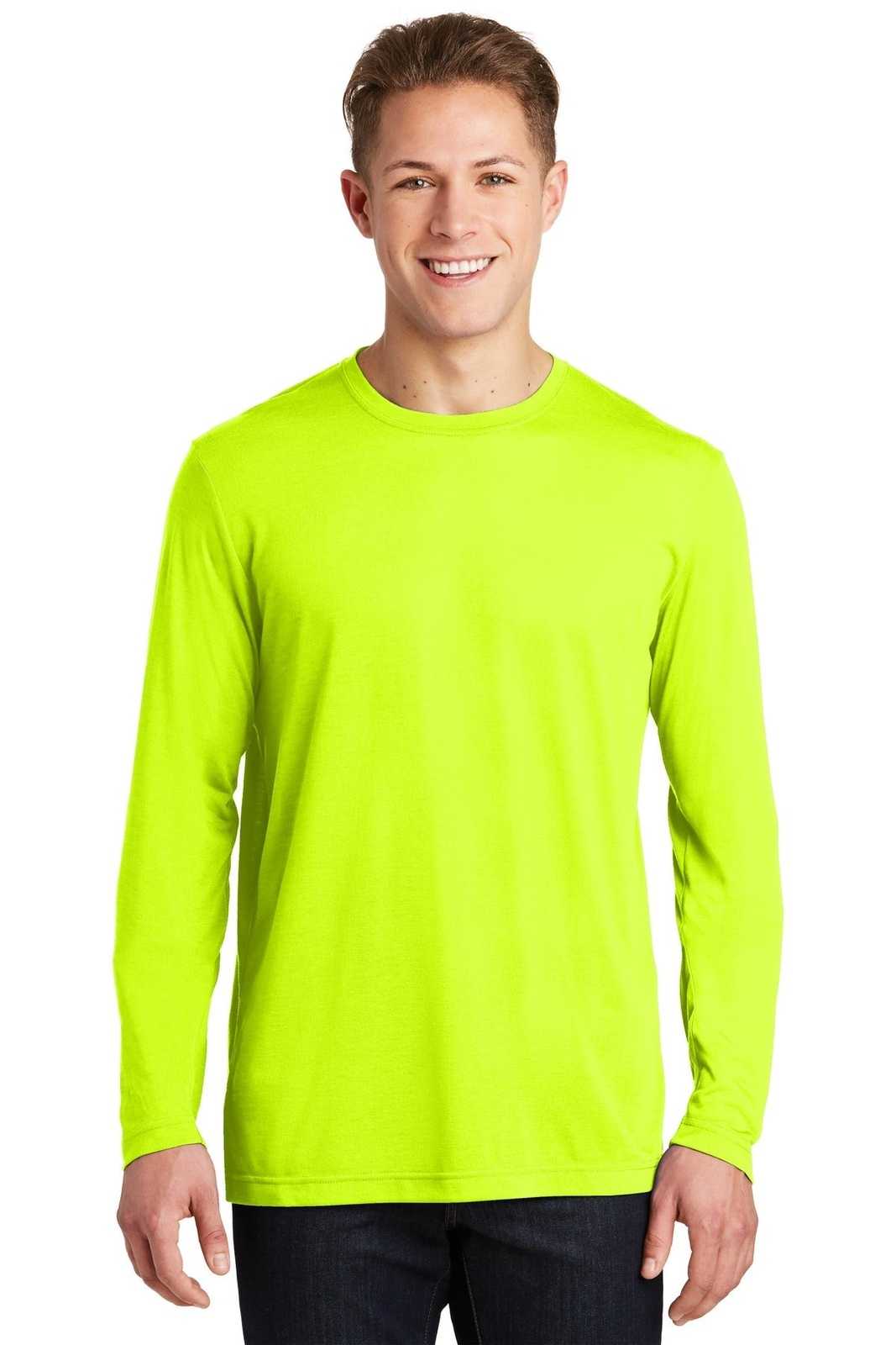 Sport-Tek ST450LS Long Sleeve PosiCharge Competitor Cotton Touch Tee - Neon Yellow - HIT a Double - 1