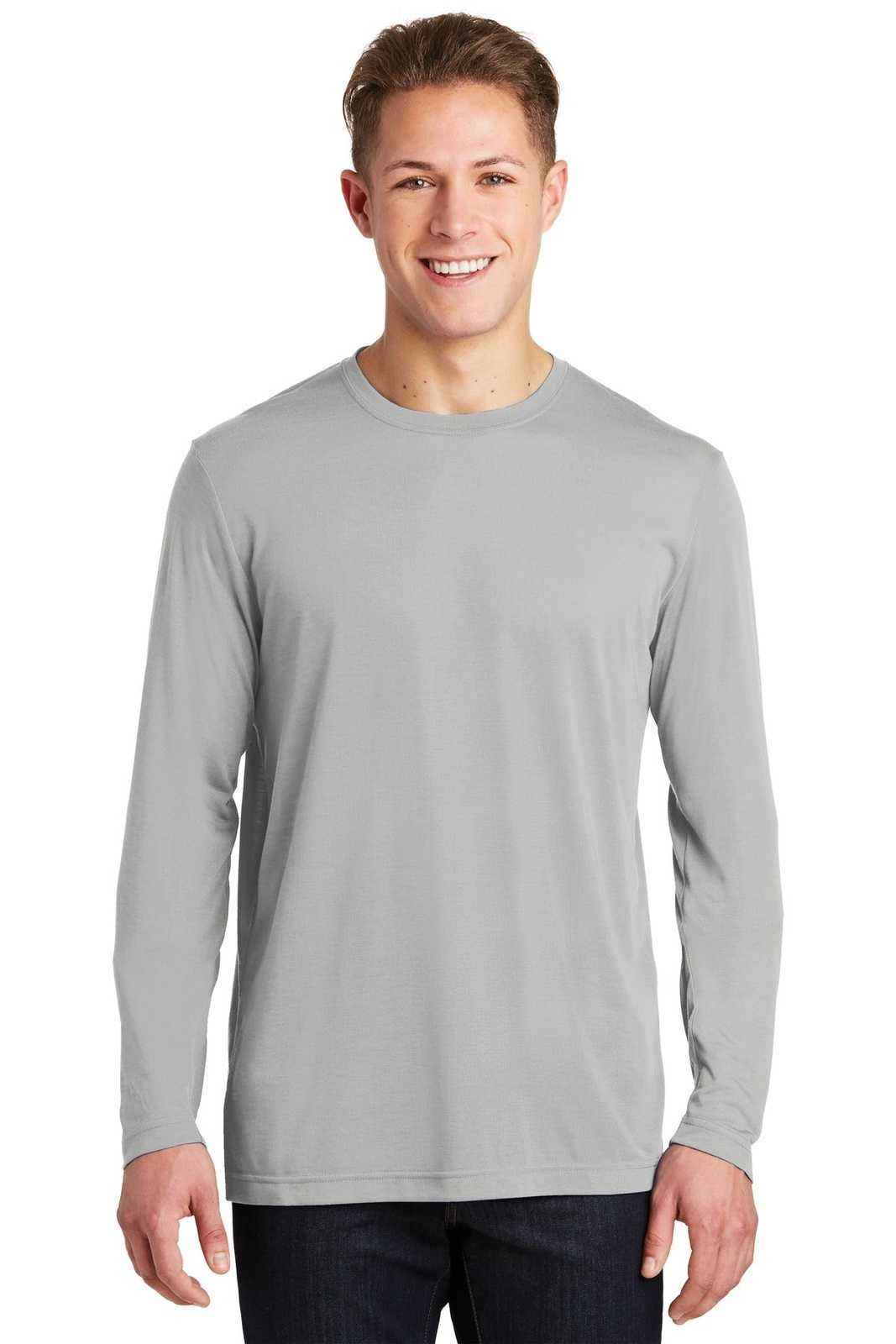 Sport-Tek ST450LS Long Sleeve PosiCharge Competitor Cotton Touch Tee - Silver - HIT a Double - 1
