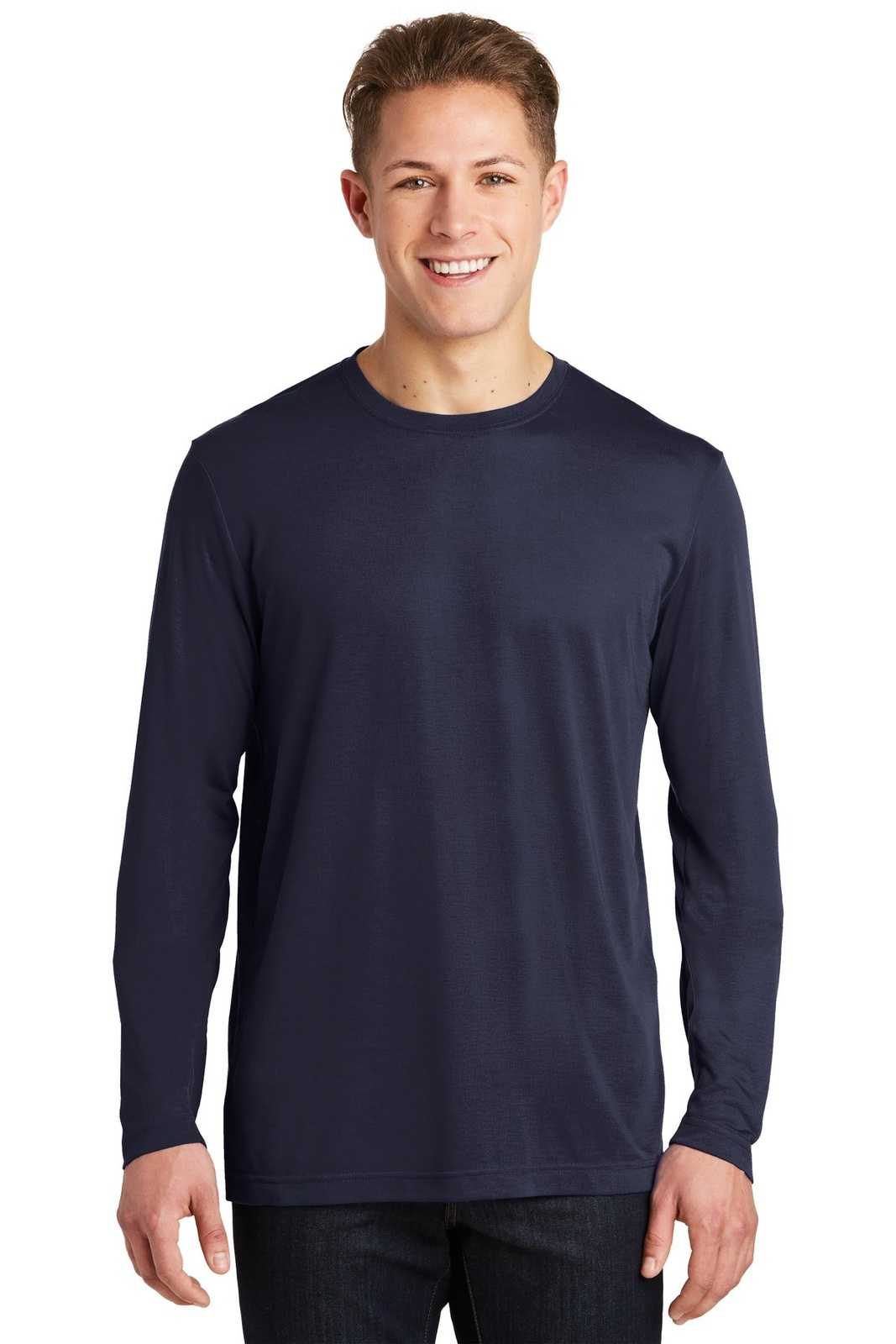 Sport-Tek ST450LS Long Sleeve PosiCharge Competitor Cotton Touch Tee - True Navy - HIT a Double - 1