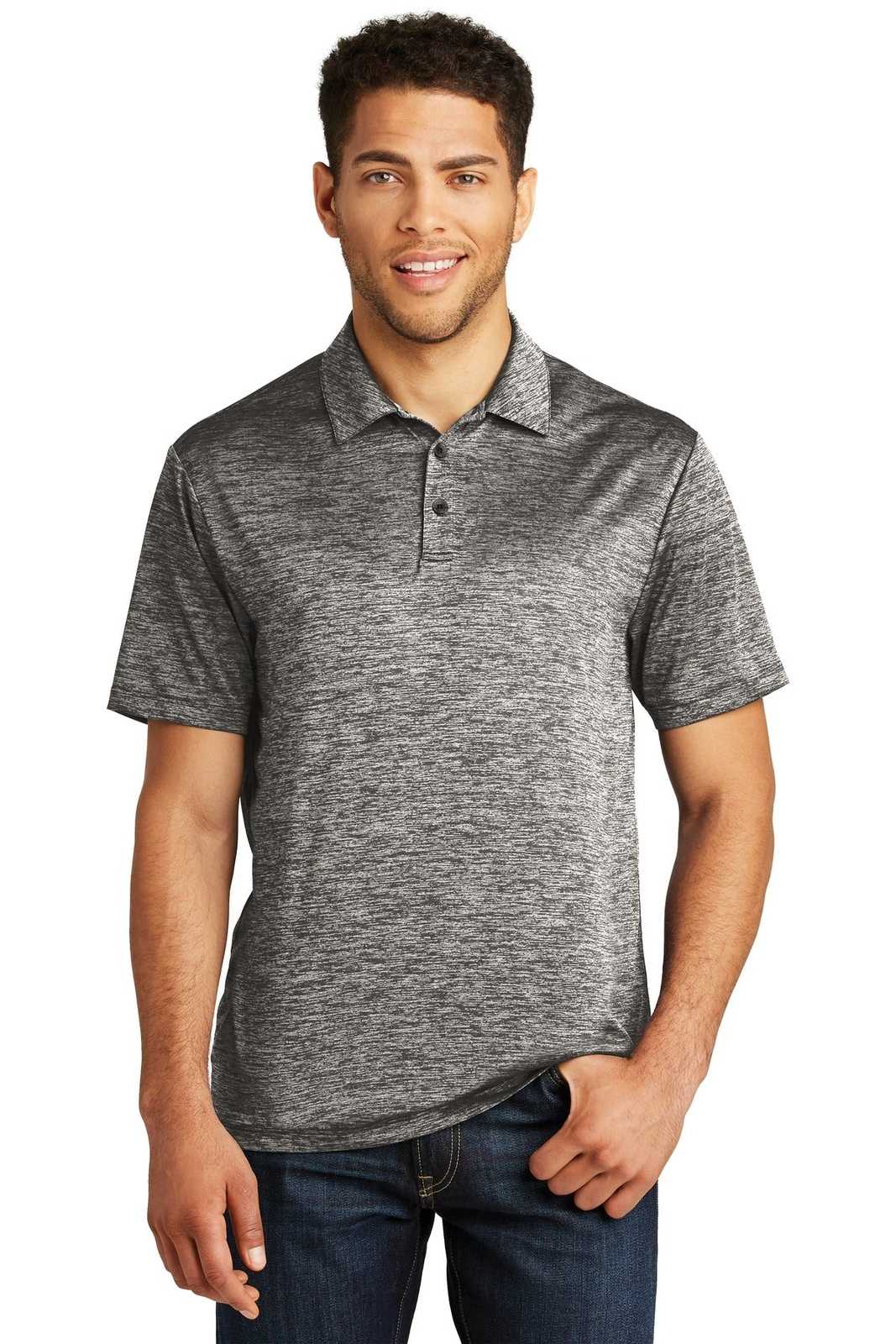 Sport-Tek ST590 PosiCharge Electric Heather Polo - Black Electric - HIT a Double - 1