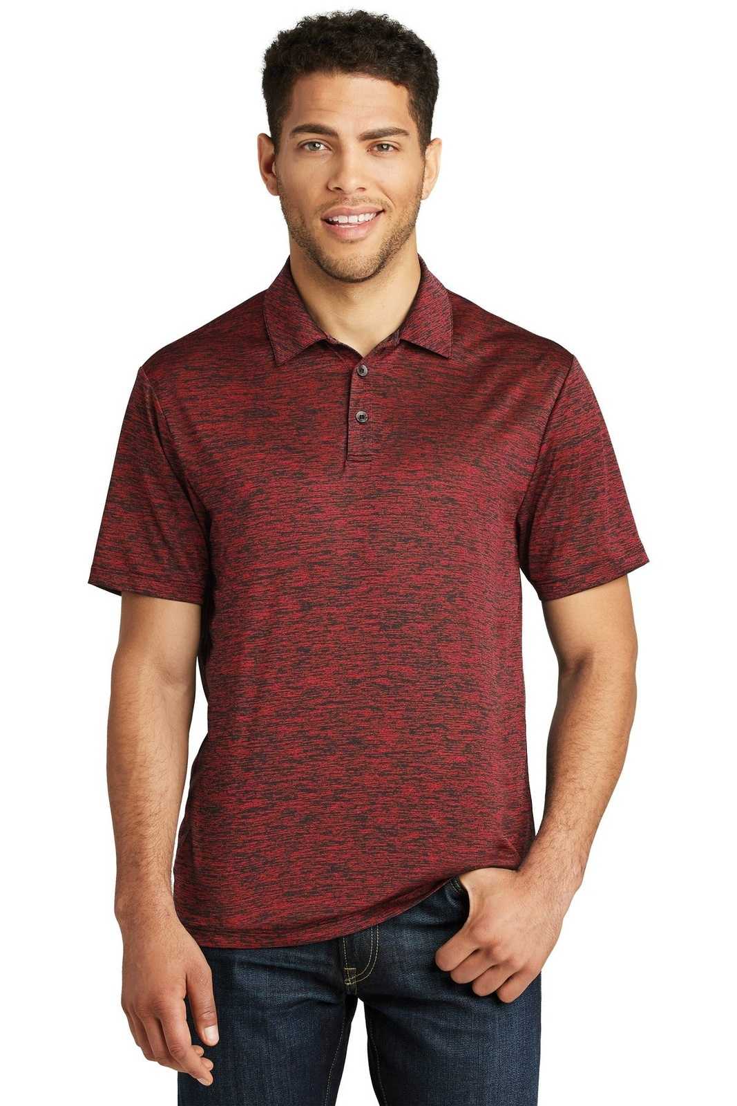 Sport-Tek ST590 PosiCharge Electric Heather Polo - Deep Red-Black Electric - HIT a Double - 1