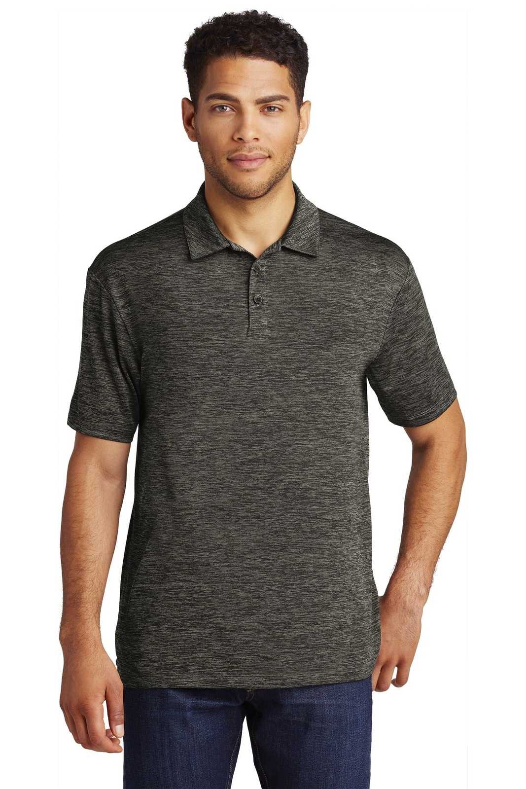 Sport-Tek ST590 PosiCharge Electric Heather Polo - Gray-Black Electric - HIT a Double - 1