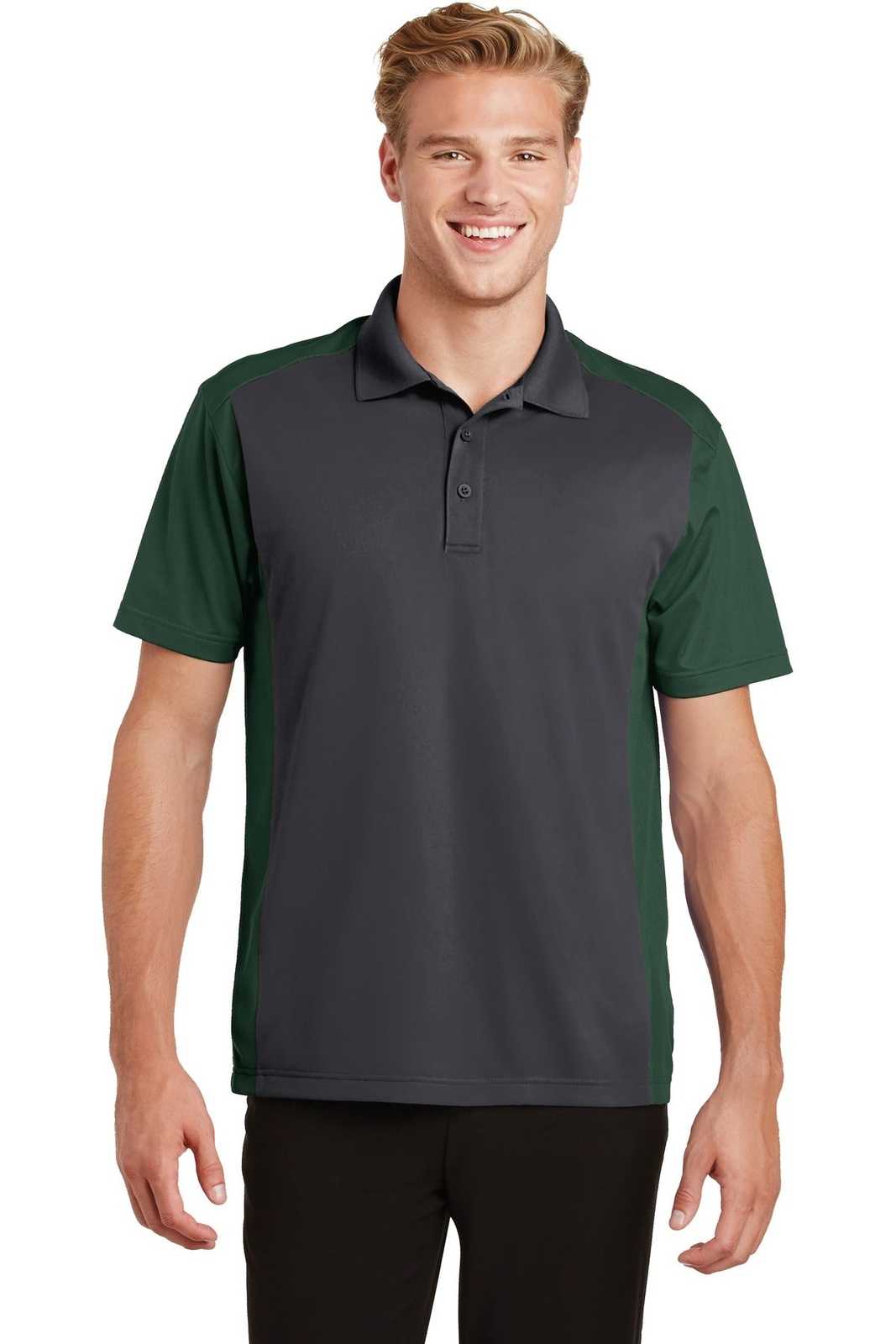 Sport-Tek ST652 Colorblock Micropique Sport-Wick Polo - Iron Gray Forest Green - HIT a Double - 1