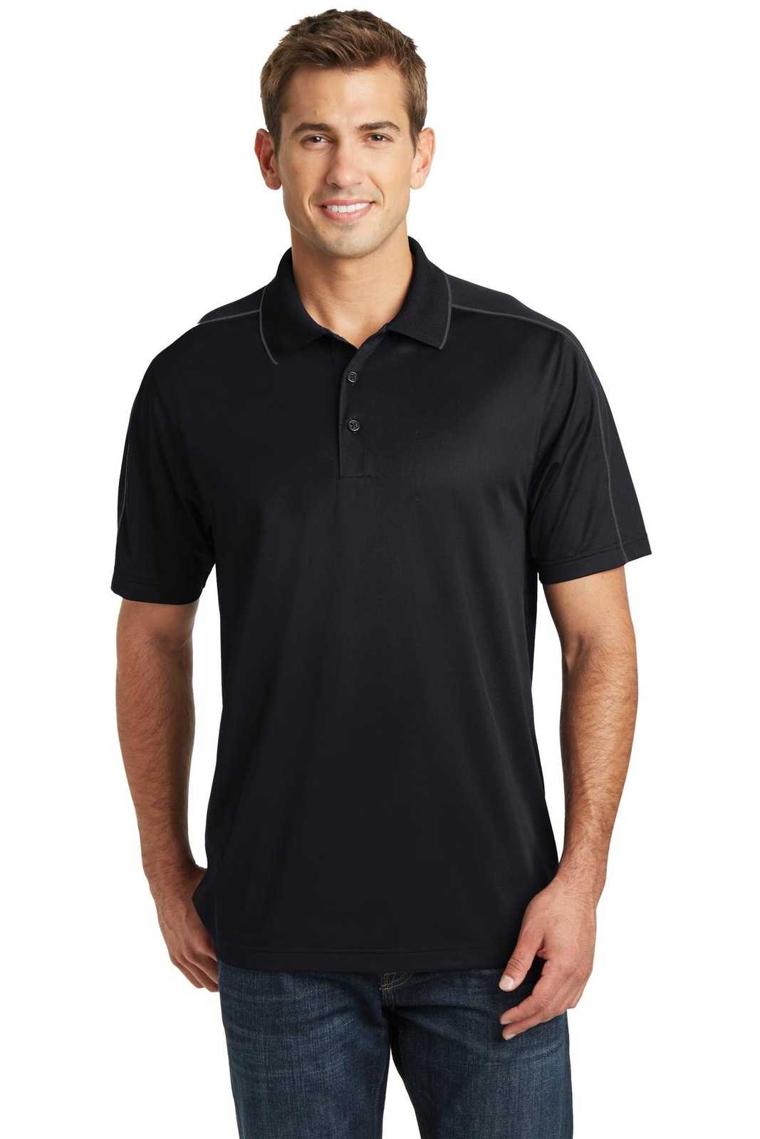 Sport-Tek ST653 Micropique Sport-Wick Piped Polo - Black Iron Gray - HIT a Double - 1