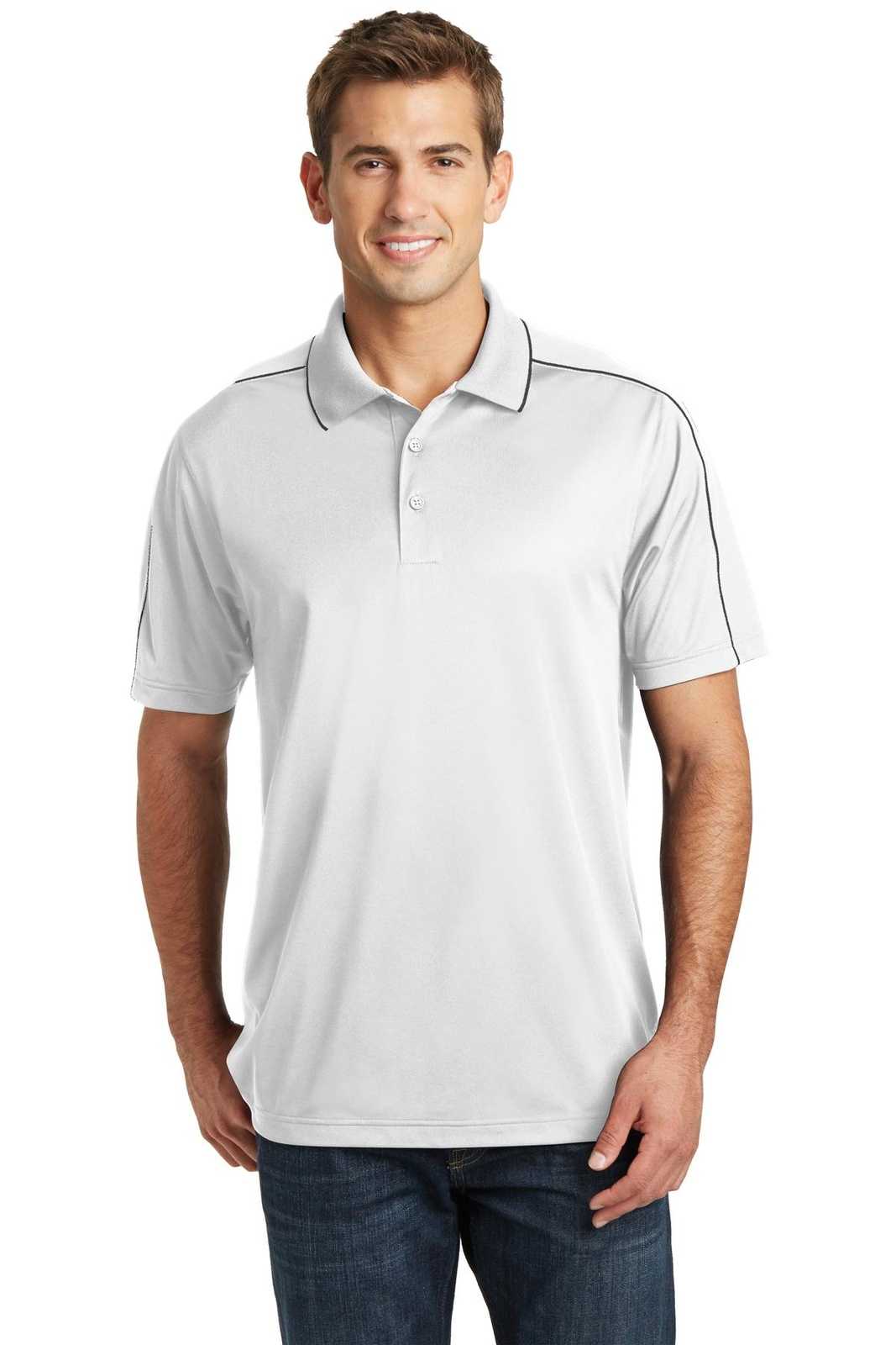Sport-Tek ST653 Micropique Sport-Wick Piped Polo - White Iron Gray - HIT a Double - 1