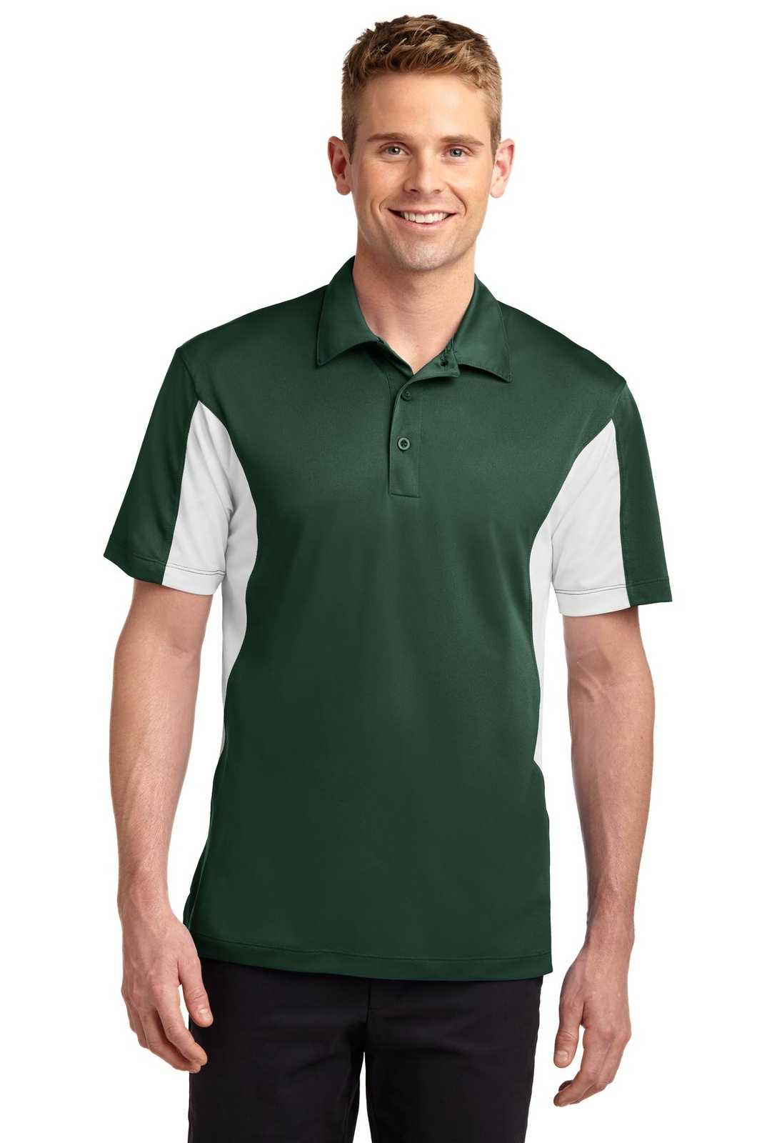 Sport-Tek ST655 Side Blocked Micropique Sport-Wick Polo - Forest Green White - HIT a Double - 1