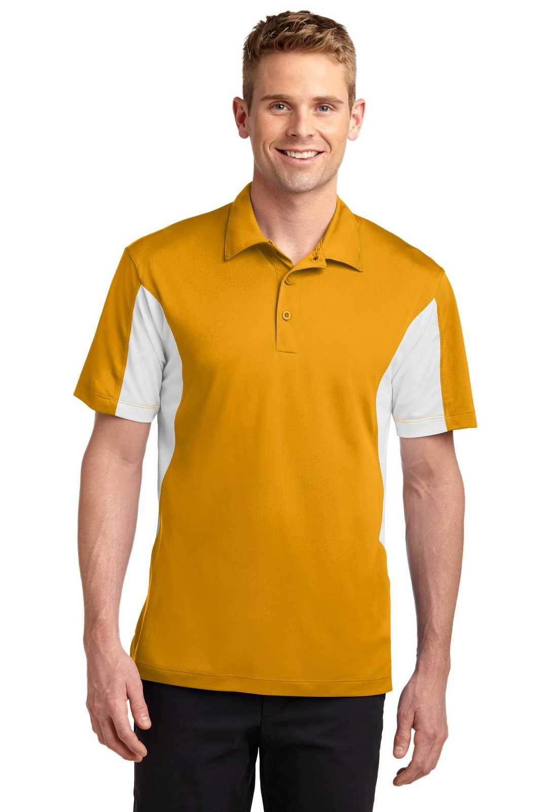 Sport-Tek ST655 Side Blocked Micropique Sport-Wick Polo - Gold White - HIT a Double - 1