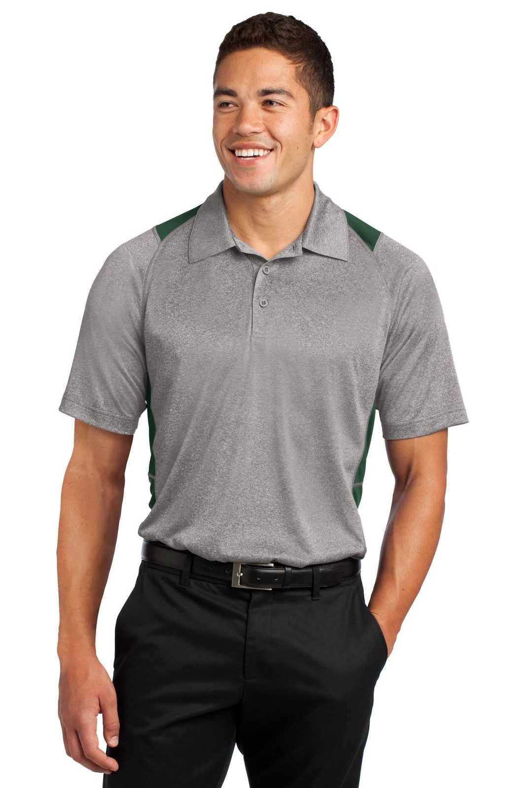 Sport-Tek ST665 Heather Colorblock Contender Polo - Vintage Heather Forest Green - HIT a Double - 1