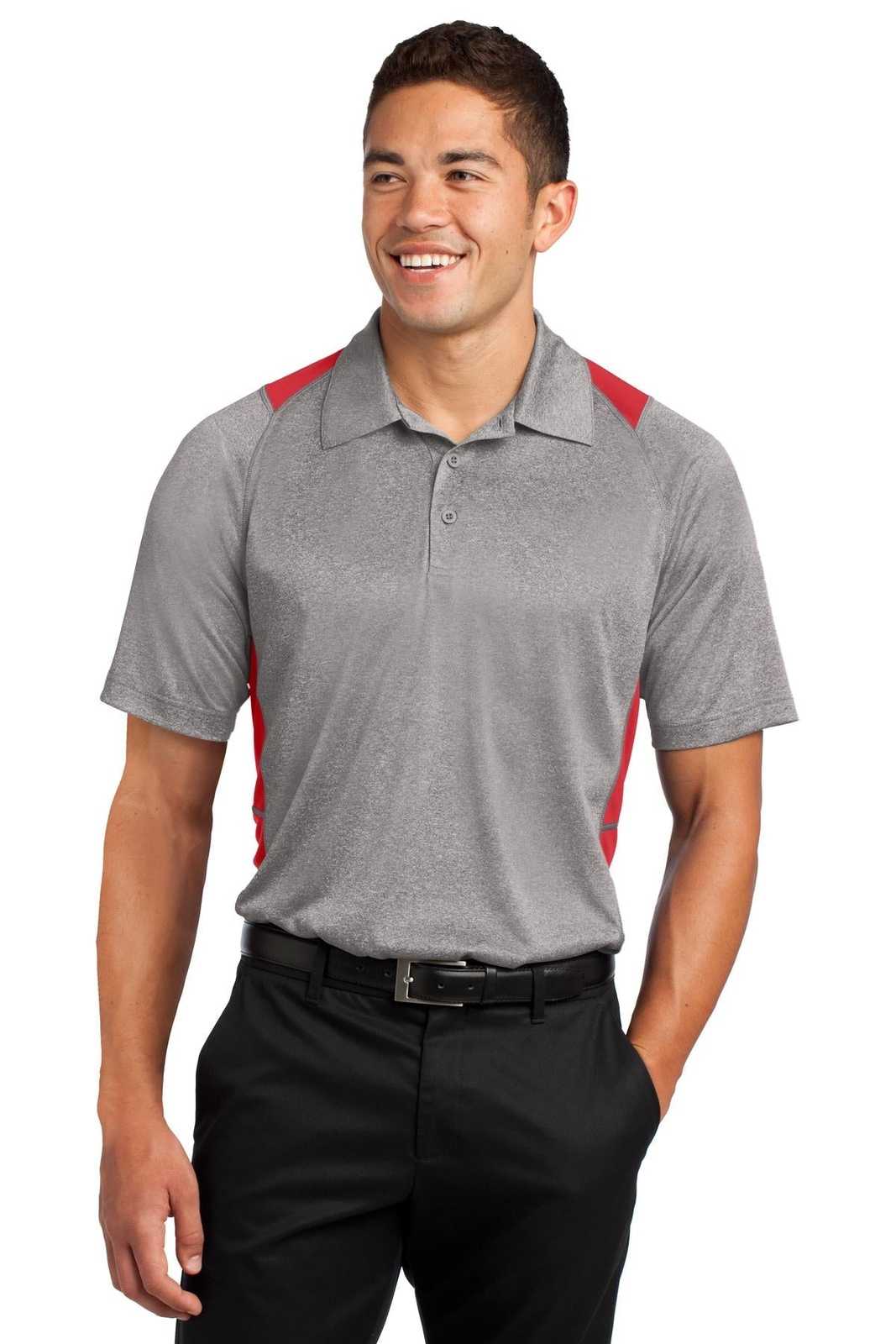 Sport-Tek ST665 Heather Colorblock Contender Polo - Vintage Heather True Red - HIT a Double - 1
