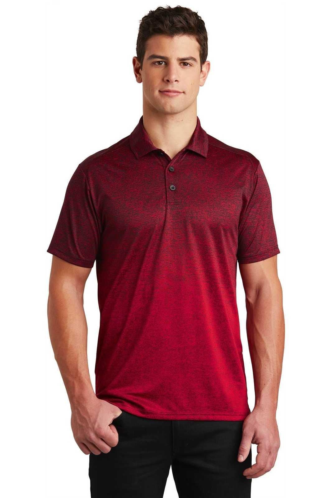 Sport-Tek ST671 Ombre Heather Polo - Deep Red Black - HIT a Double - 1