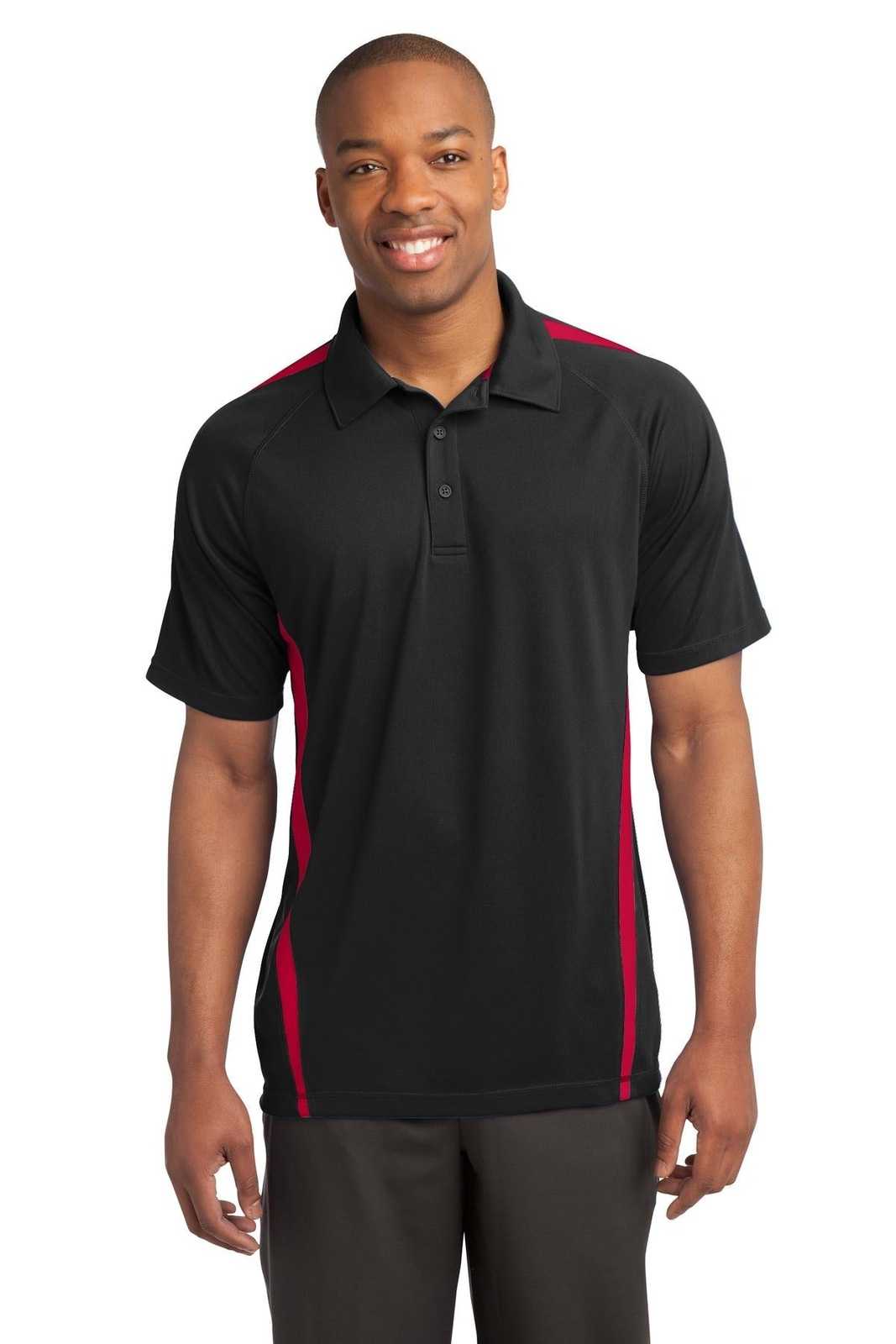 Sport-Tek ST685 PosiCharge Micro-Mesh Colorblock Polo - Black Red - HIT a Double - 1