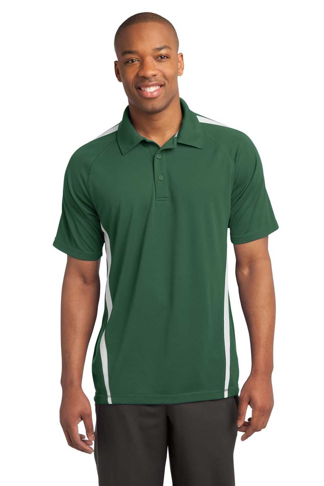 Sport-Tek ST685 PosiCharge Micro-Mesh Colorblock Polo - Forest Green White - HIT a Double - 1