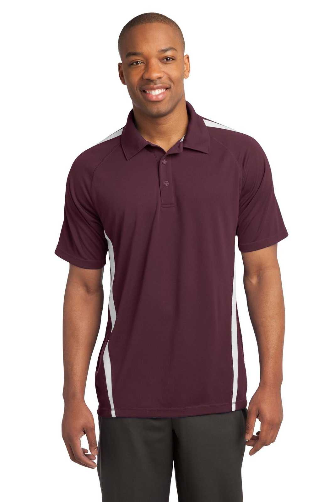 Sport-Tek ST685 PosiCharge Micro-Mesh Colorblock Polo - Maroon White - HIT a Double - 1