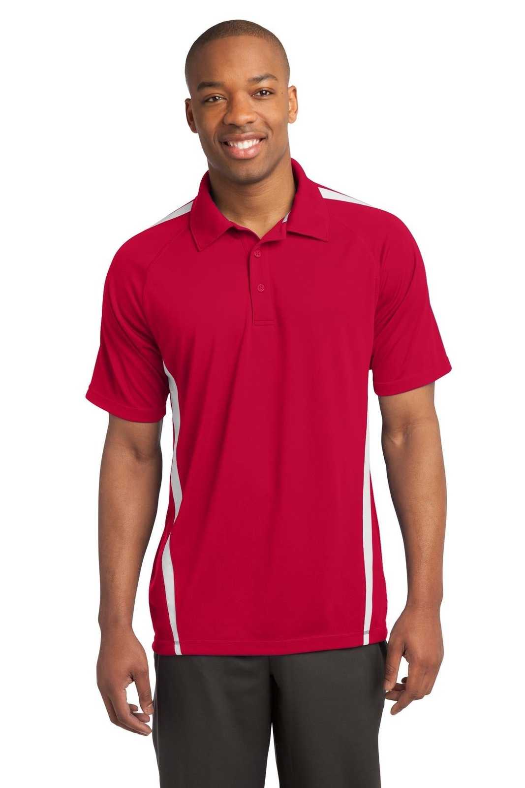 Sport-Tek ST685 PosiCharge Micro-Mesh Colorblock Polo - True Red White - HIT a Double - 1