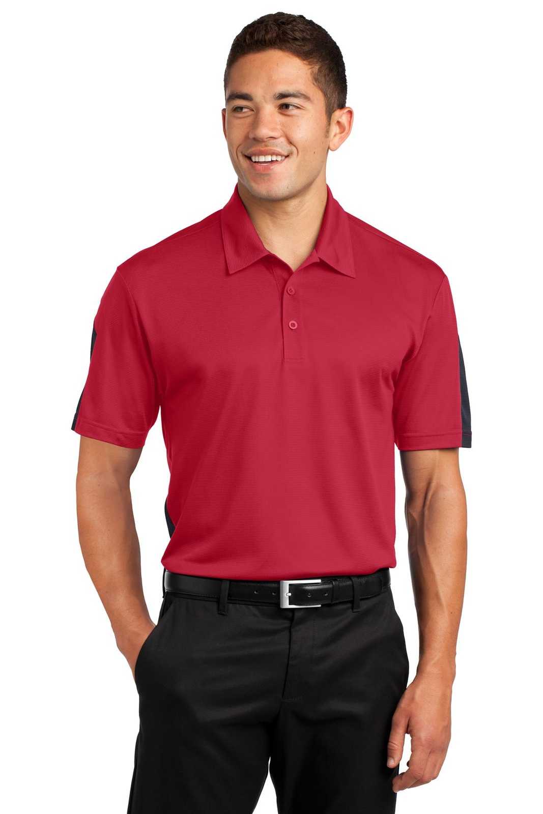 Sport-Tek ST695 PosiCharge Active Textured Colorblock Polo - True Red Gray - HIT a Double - 1