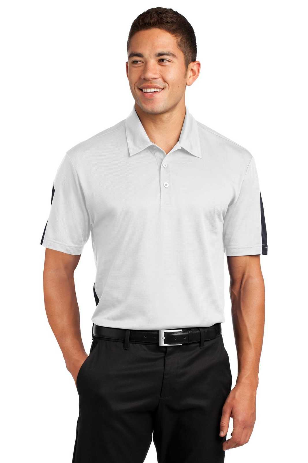 Sport-Tek ST695 PosiCharge Active Textured Colorblock Polo - White Gray - HIT a Double - 1
