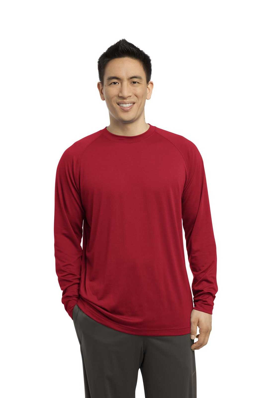 Sport-Tek ST700LS Long Sleeve Ultimate Performance Crew - True Red - HIT a Double - 1