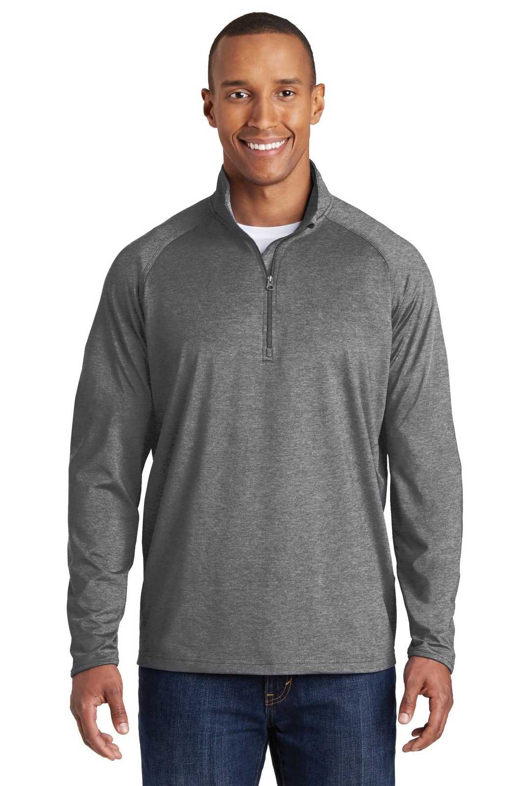Sport-Tek ST850 Sport-Wick Stretch 1/2-Zip Pullover - Charcoal Gray Heather - HIT a Double - 1