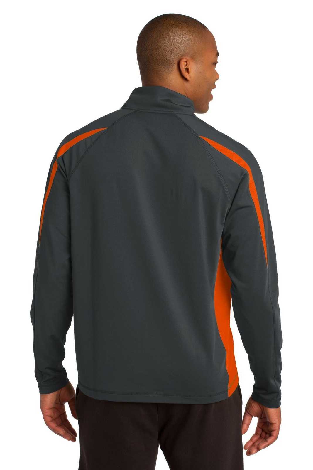 Sport-Tek ST851 Sport-Wick Stretch 1/2-Zip Colorblock Pullover - Charcoal Gray Deep Orange - HIT a Double - 2