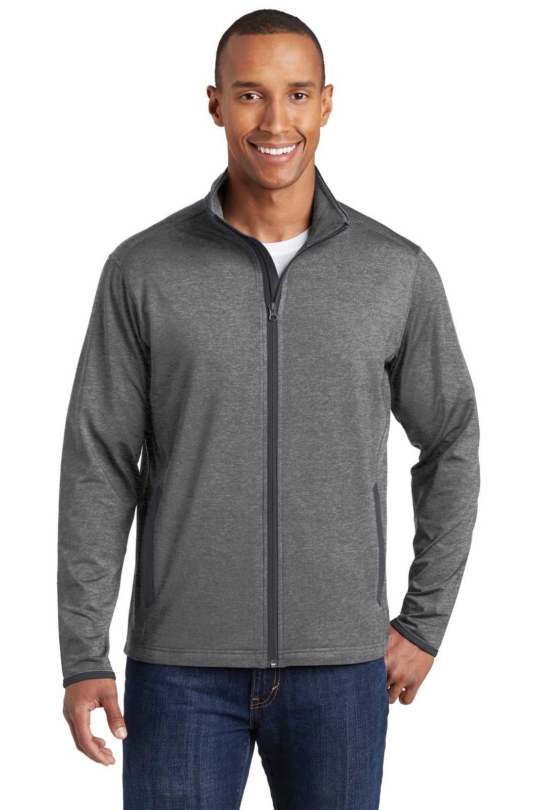 Sport-Tek ST853 Sport-Wick Stretch Contrast Full-Zip Jacket - Charcoal Gray Heather Charcoal Gray - HIT a Double - 1