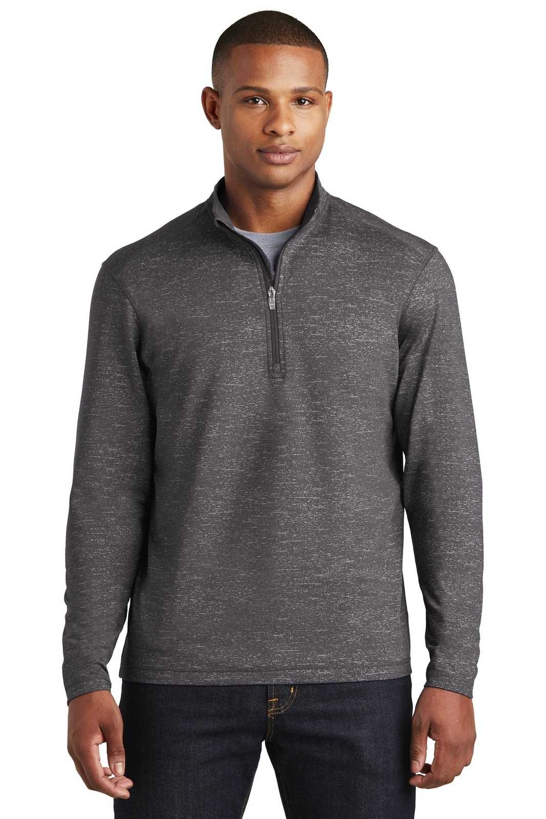 Sport-Tek ST855 Sport-Wick Stretch Reflective Heather 1/2-Zip Pullover - Charcoal Gray - HIT a Double - 1